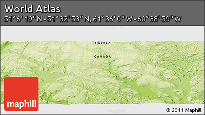 Physical Panoramic Map of the Area around 51° 19' 36" N, 61° 7' 30" W