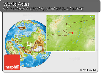 Physical Location Map of the Area around 51° 19' 36" N, 62° 7' 30" E