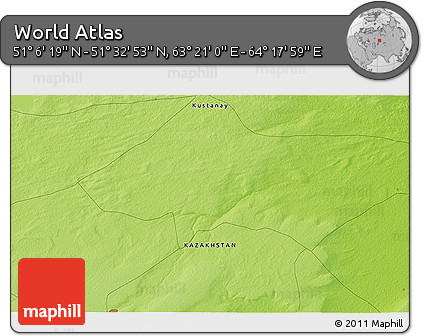 Physical 3D Map of the Area around 51° 19' 36" N, 63° 49' 30" E