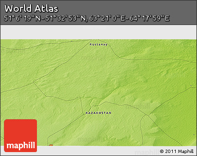 Physical 3D Map of the Area around 51° 19' 36" N, 63° 49' 30" E
