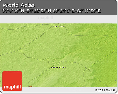 Physical 3D Map of the Area around 51° 19' 36" N, 63° 49' 30" E