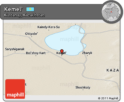 Shaded Relief Panoramic Map of Kemel'