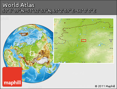 Physical Location Map of the Area around 51° 19' 36" N, 65° 31' 30" E