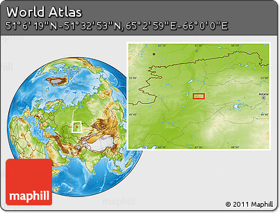 Physical Location Map of the Area around 51° 19' 36" N, 65° 31' 30" E
