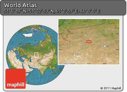 Satellite Location Map of the Area around 51° 19' 36" N, 65° 31' 30" E