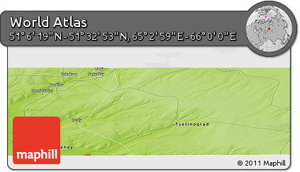Physical Panoramic Map of the Area around 51° 19' 36" N, 65° 31' 30" E