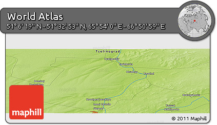 Physical Panoramic Map of the Area around 51° 19' 36" N, 66° 22' 30" E