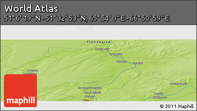 Physical Panoramic Map of the Area around 51° 19' 36" N, 66° 22' 30" E