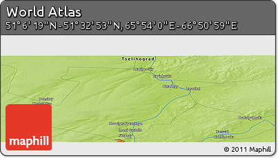 Physical Panoramic Map of the Area around 51° 19' 36" N, 66° 22' 30" E