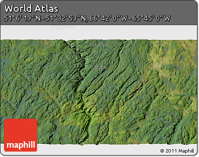 Satellite 3D Map of the Area around 51° 19' 36" N, 66° 13' 29" W