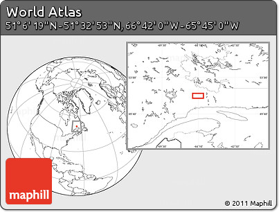 Blank Location Map of the Area around 51° 19' 36" N, 66° 13' 29" W