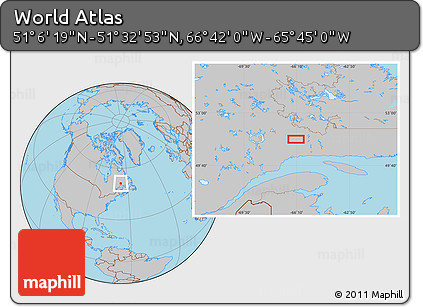 Gray Location Map of the Area around 51° 19' 36" N, 66° 13' 29" W