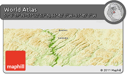Physical Panoramic Map of the Area around 51° 19' 36" N, 66° 13' 29" W