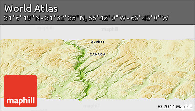 Physical Panoramic Map of the Area around 51° 19' 36" N, 66° 13' 29" W
