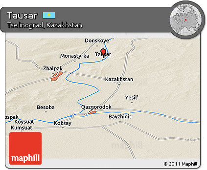 Shaded Relief Panoramic Map of Tausar