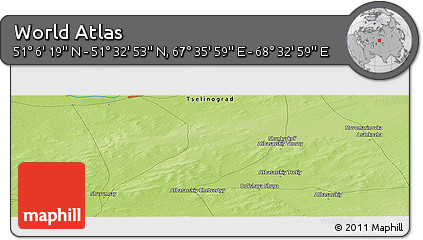 Physical Panoramic Map of the Area around 51° 19' 36" N, 68° 4' 29" E