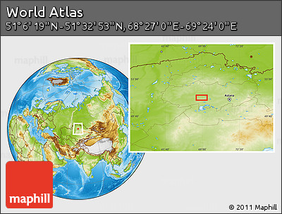 Physical Location Map of the Area around 51° 19' 36" N, 68° 55' 30" E