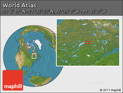Satellite Location Map of the Area around 51° 19' 36" N, 72° 10' 30" W
