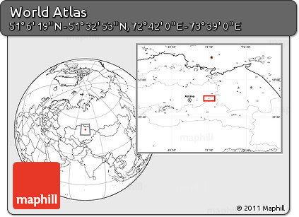 Blank Location Map of the Area around 51° 19' 36" N, 73° 10' 30" E