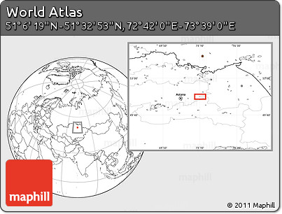 Blank Location Map of the Area around 51° 19' 36" N, 73° 10' 30" E