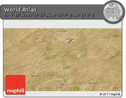 Satellite 3D Map of the Area around 51° 19' 36" N, 75° 43' 29" E