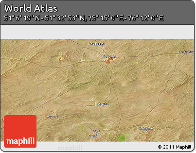 Satellite 3D Map of the Area around 51° 19' 36" N, 75° 43' 29" E
