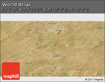 Satellite 3D Map of the Area around 51° 19' 36" N, 75° 43' 29" E