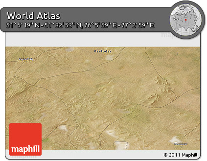 Satellite 3D Map of the Area around 51° 19' 36" N, 76° 34' 29" E