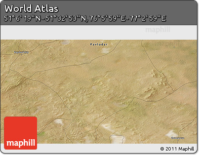 Satellite 3D Map of the Area around 51° 19' 36" N, 76° 34' 29" E