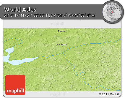 Physical 3D Map of the Area around 51° 19' 36" N, 76° 25' 30" W