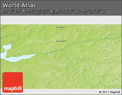 Physical 3D Map of the Area around 51° 19' 36" N, 76° 25' 30" W