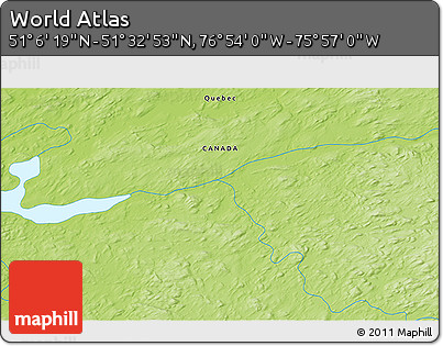 Physical 3D Map of the Area around 51° 19' 36" N, 76° 25' 30" W