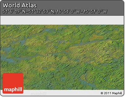 Satellite 3D Map of the Area around 51° 19' 36" N, 76° 25' 30" W