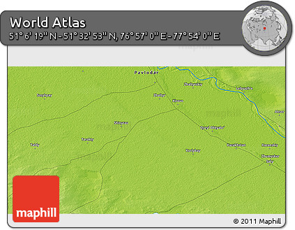 Physical 3D Map of the Area around 51° 19' 36" N, 77° 25' 30" E
