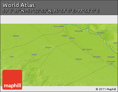 Physical 3D Map of the Area around 51° 19' 36" N, 77° 25' 30" E
