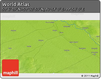 Physical 3D Map of the Area around 51° 19' 36" N, 77° 25' 30" E