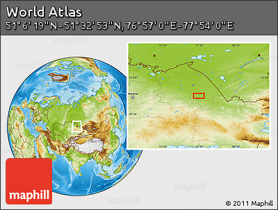 Physical Location Map of the Area around 51° 19' 36" N, 77° 25' 30" E