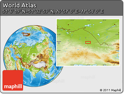 Physical Location Map of the Area around 51° 19' 36" N, 77° 25' 30" E