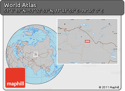 Gray Location Map of the Area around 51° 19' 36" N, 78° 16' 30" E