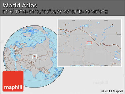 Gray Location Map of the Area around 51° 19' 36" N, 78° 16' 30" E