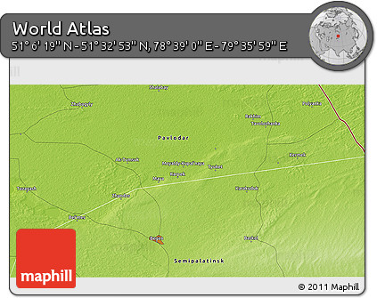 Physical 3D Map of the Area around 51° 19' 36" N, 79° 7' 30" E