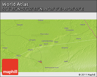 Physical 3D Map of the Area around 51° 19' 36" N, 79° 7' 30" E
