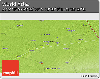 Physical 3D Map of the Area around 51° 19' 36" N, 79° 7' 30" E