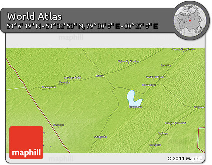 Physical 3D Map of the Area around 51° 19' 36" N, 79° 58' 29" E