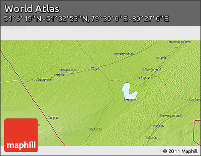 Physical 3D Map of the Area around 51° 19' 36" N, 79° 58' 29" E