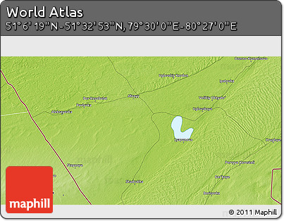 Physical 3D Map of the Area around 51° 19' 36" N, 79° 58' 29" E