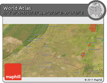 Satellite 3D Map of the Area around 51° 19' 36" N, 80° 49' 29" E