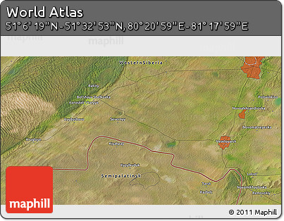 Satellite 3D Map of the Area around 51° 19' 36" N, 80° 49' 29" E