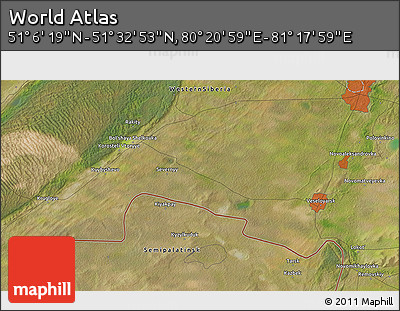 Satellite 3D Map of the Area around 51° 19' 36" N, 80° 49' 29" E