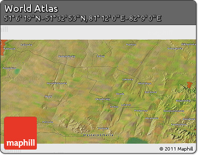 Satellite 3D Map of the Area around 51° 19' 36" N, 81° 40' 30" E